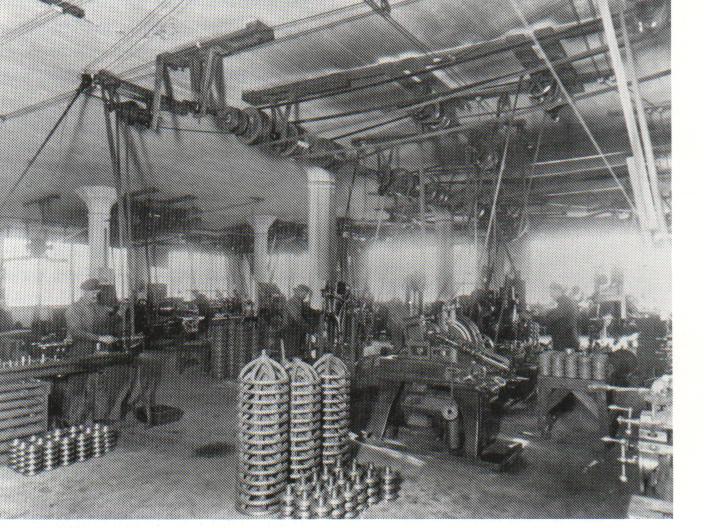 An early photograph inside of the Woodward factory on Mill Street down in the Water Power District.