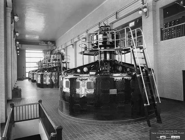The inside of the Ford Hydro Plant in St. Paul, Minnesota, circa 1924.